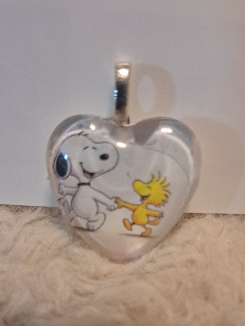 Hand crafted Heart Shaped Glass Tile Pendant Cartoon Characters Silver/Yellow